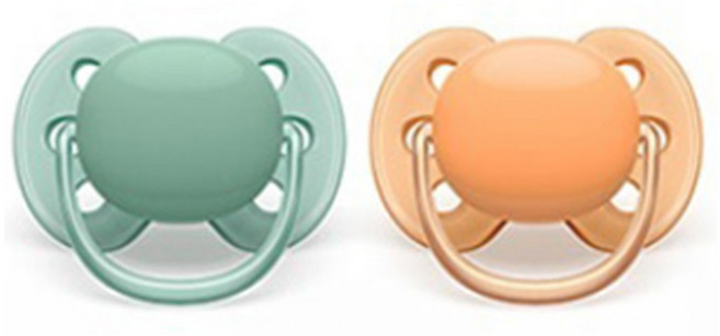 필립스아벤트 울트라 소프트 노리개 젖꼭지 2p, 0~6개월, 그린 + 오렌지, 1세트