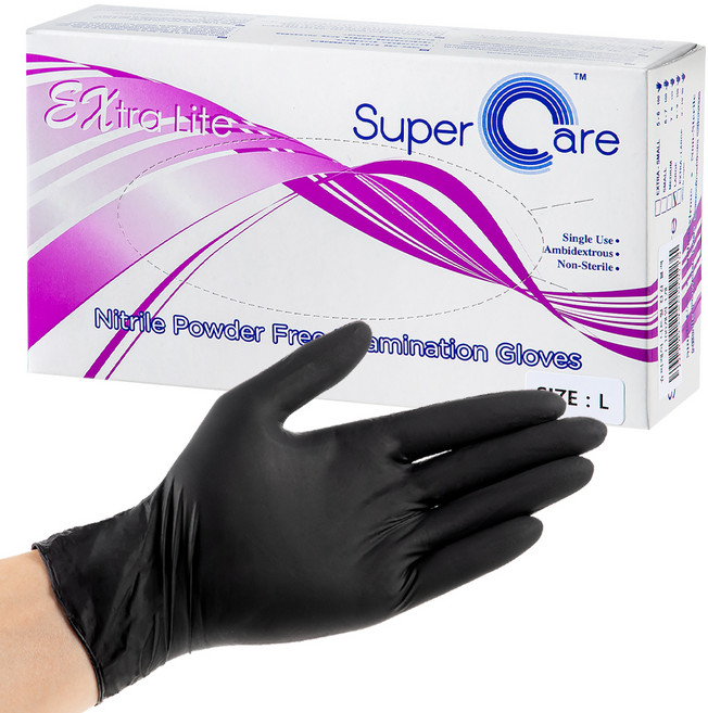 슈퍼케어 니트릴 장갑, 블랙, 대(L), 1개
