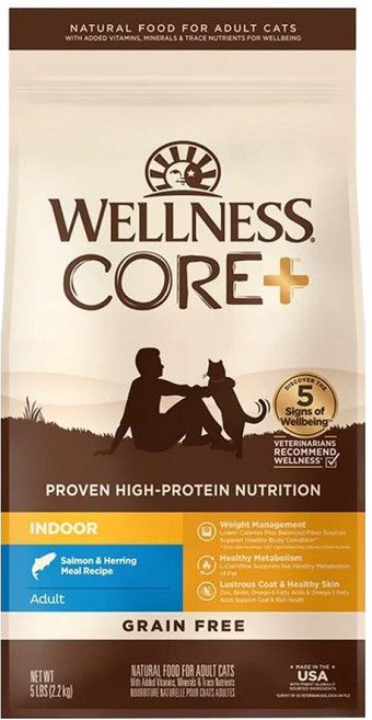 WELLNESS 寵物健康 CORE 室內貓 無穀貓糧 5lbs, 深海魚, 5lb, 1袋
