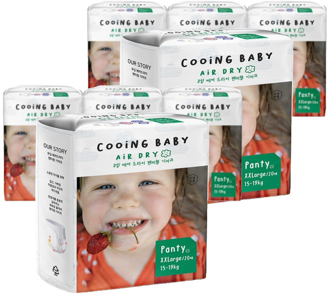 Cooing 에어드라이 풀커버 팬티형 기저귀 아동용, 점보형(2XL), 160매