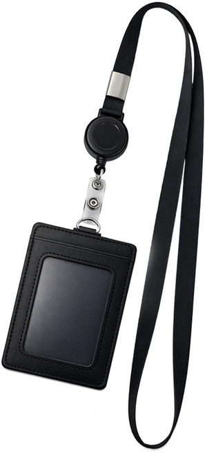 탐사 오피스 릴홀더 목걸이 명찰 PU 사원증, 블랙, 1개
