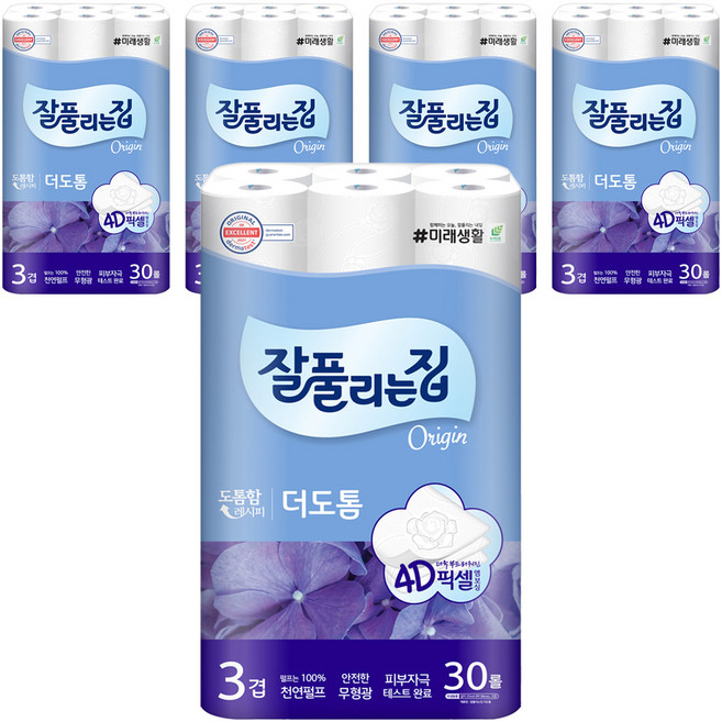 잘풀리는집 더도톰 천연펄프 3겹 고급롤화장지, 25m, 30개입, 5개