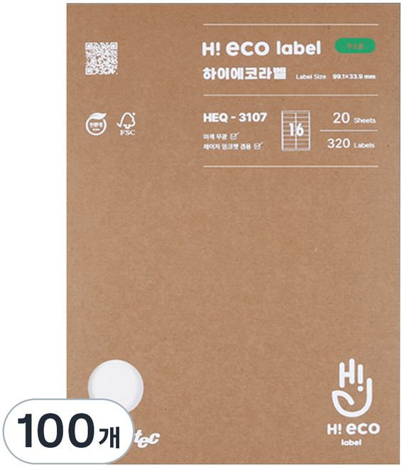 폼텍 하이에코 주소용 라벨지 HEQ-3107, 16칸, 100개