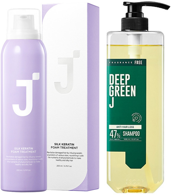 제이숲 딥그린제이 어성초 탈모증상완화 샴푸 무향 1000ml + 실크 케라틴 폼 헤어 트리트먼트 200ml, 1개