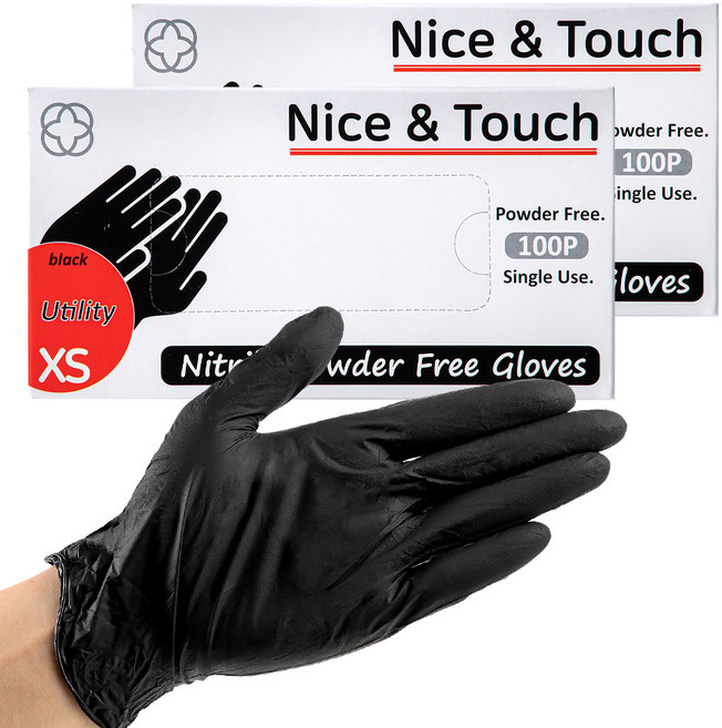 나이스앤터치 식품용 니트릴장갑 100p, 블랙, 미니(XS), 2개