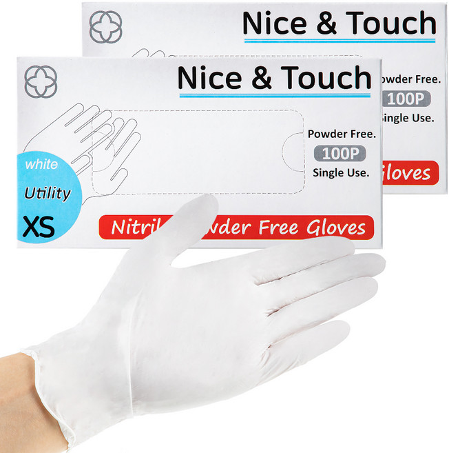 나이스앤터치 식품용 니트릴장갑 100p, 화이트, 미니(XS), 2개