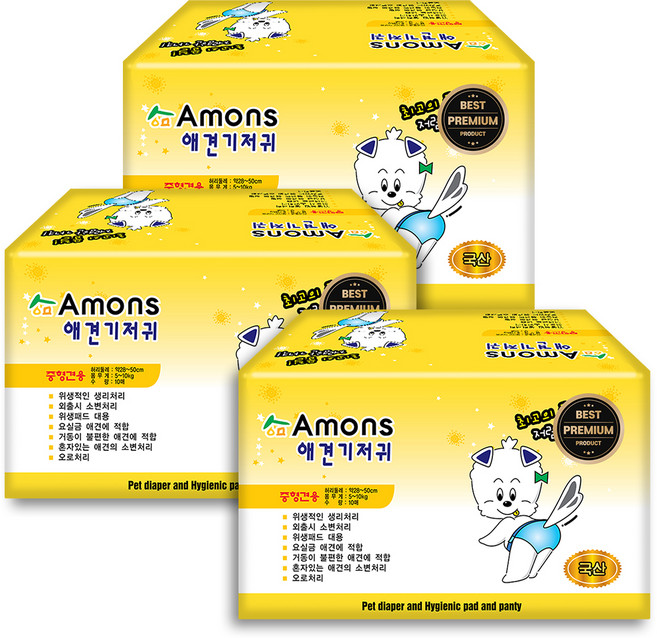 아몬스 프리미엄 암컷용 애견 기저귀, 중형, 10개입, 3개