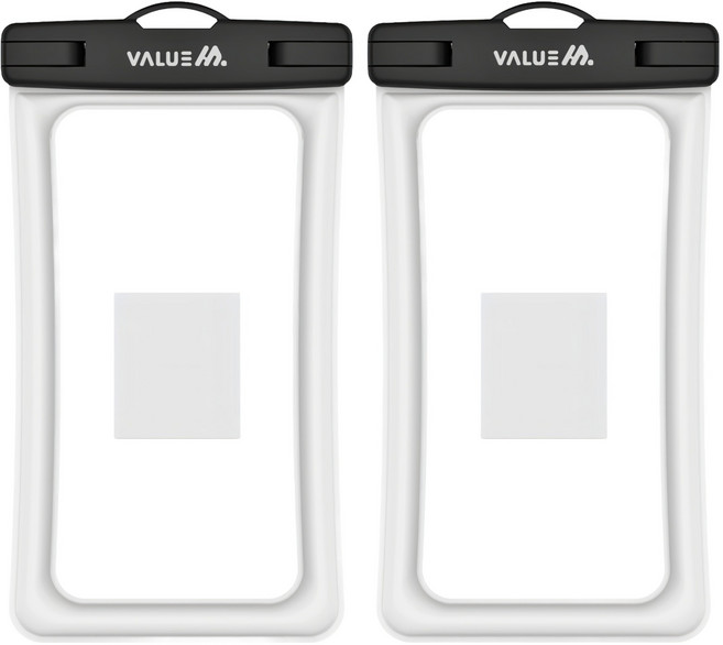 밸류엠 4중 잠금 대형 스마트폰 방수팩 + 넥스트랩 + 암밴드, 2개, 화이트