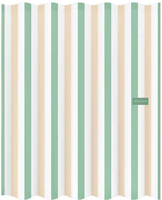 RESTINBATH 스트림 패브릭 방수 샤워 커튼 버터민트 + 메탈집게링 10p 세트, 1세트, 멀티(혼합)컬러