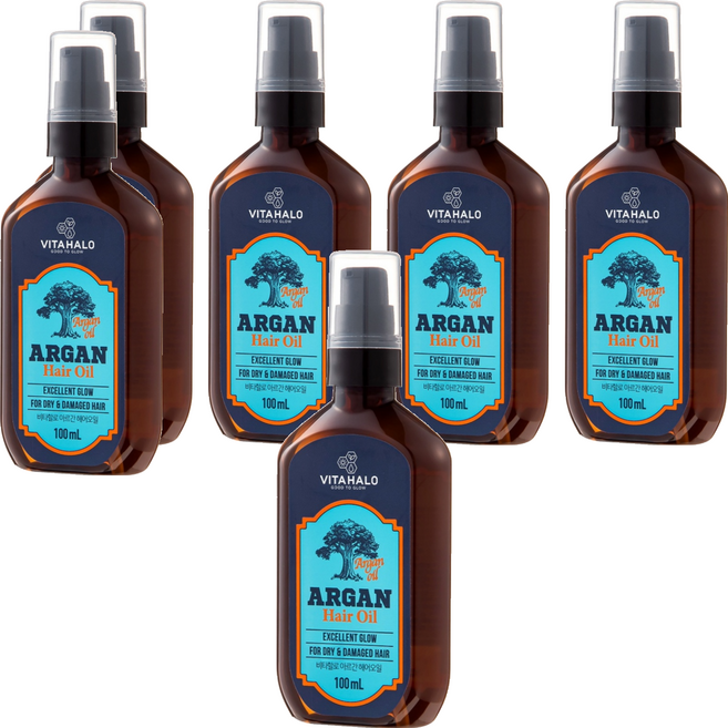 VITAHALO 摩洛哥堅果護髮精油 適用於乾燥和受損髮質 提供光澤, 100ml, 6瓶