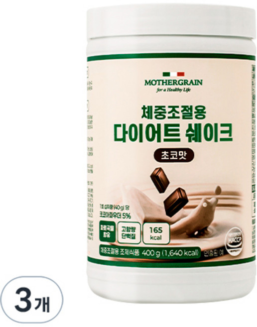 마더그레인 체중조절용 다이어트 쉐이크 초코맛, 3개, 400g