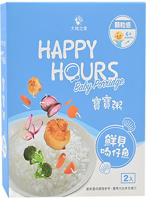 HAPPY HOURS 寶寶粥 6個月以上 2包, 鮮貝吻仔魚, 300g, 1盒