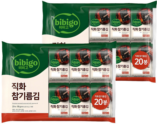 CJ bibigo 直火烘烤芝麻油海苔, 90g, 2袋