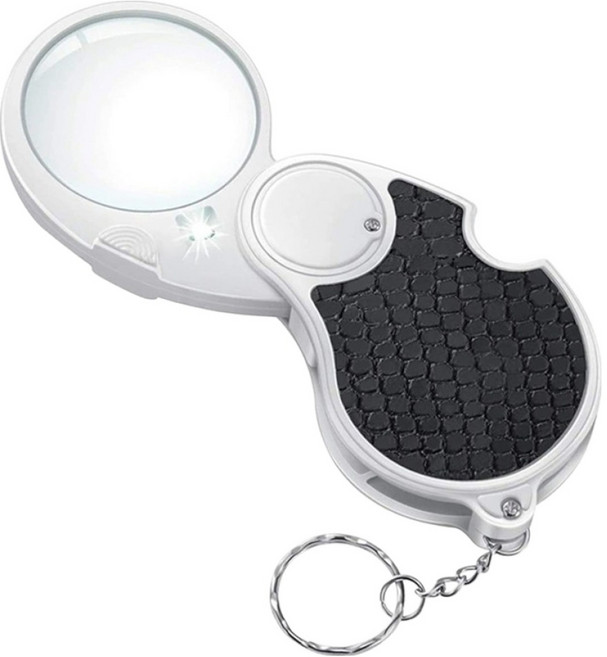동아피엠에스 고배율 확대경 루페 LED 열쇠고리 돋보기, 블랙 + 화이트, 1개