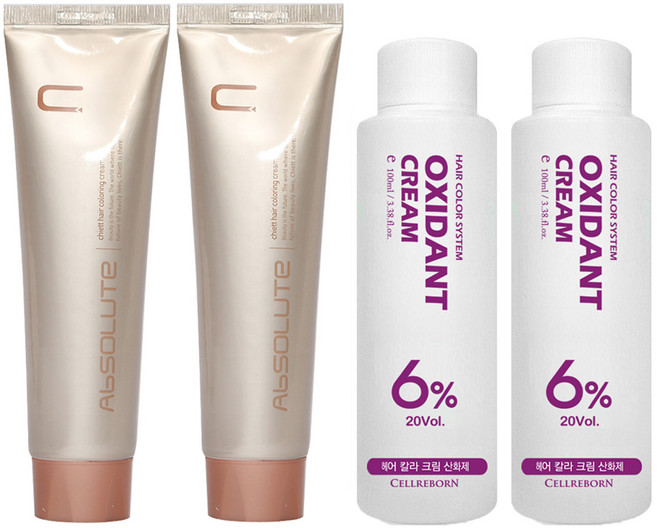 에비뉴쉬에뜨 앱솔루트 컬러링 크림 염색제 120g + 산화제 100ml, 자연스러운진한황갈색, 2개