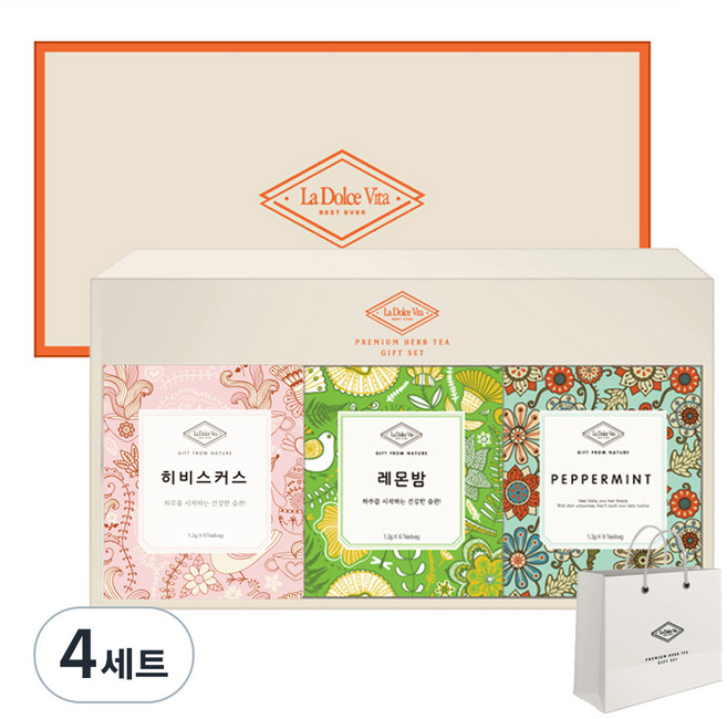라돌체비타 프리미엄 허브차 3종 선물세트 + 쇼핑백, 4세트