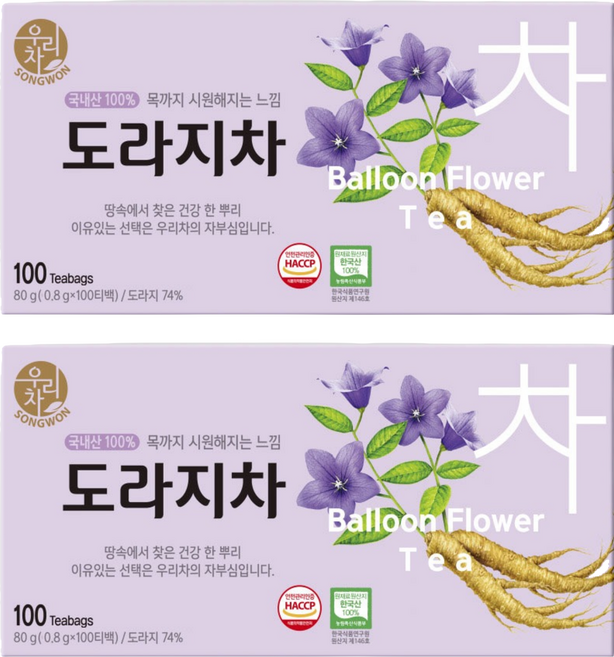 우리차 도라지차, 800mg, 100개입, 2개