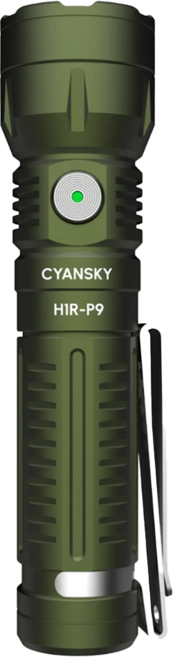 CYANSKY 多功能手電筒 1300流明 240米 EDC 聚光遠射 14500兼容AA 尾部磁吸 直充 H1R-P9 70g, 軍綠色, 1個