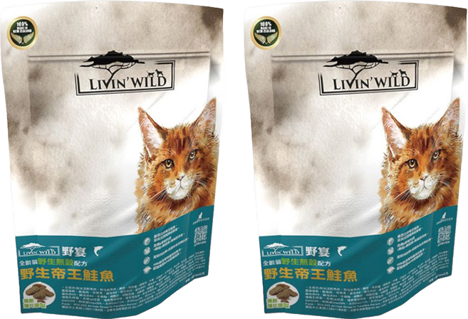 LIVIN'WILD 野宴 全齡貓 無穀配方 乾飼料, 野生帝王鮭魚, 454g, 2包