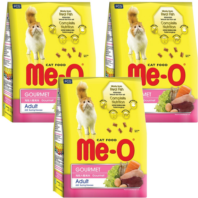 Me-O 咪歐 成貓 乾貓糧, 海陸大餐風味, 1.1kg, 3袋