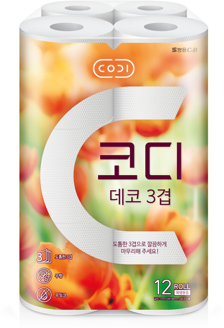 코디 3겹 데코 롤화장지, 27m, 12개입, 1개