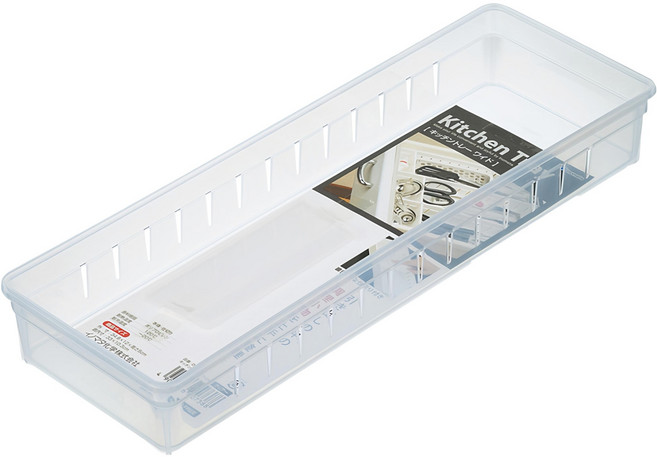 inomata 可疊式抽屜分隔 鏡櫃用收納盒 寬型, 透明, 1個