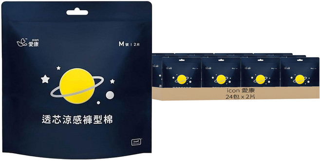 icon 愛康 透芯涼感褲型衛生棉, M(臀圍80~95cm), 2片, 24包