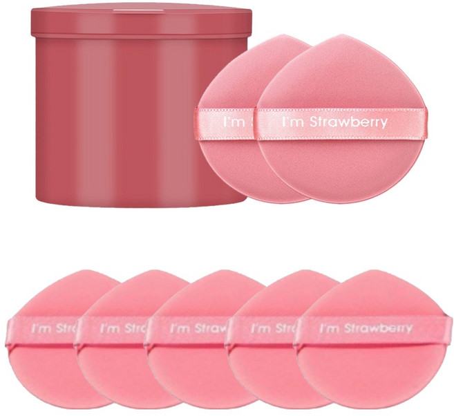 엘로브 물방울형 메이크업 파우더 화장 퍼프 7p + 케이스 세트, 1세트, 핑크