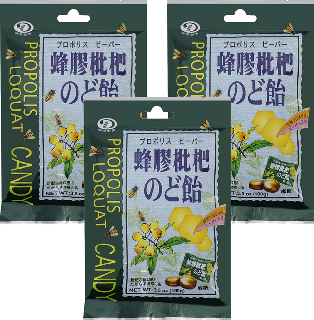 綠得製菓 蜂膠枇杷喉糖, 100g, 3盒