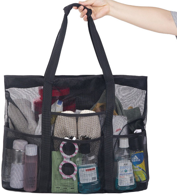 엘듀아 망사 포켓 수납 숄더 수영가방, 블랙