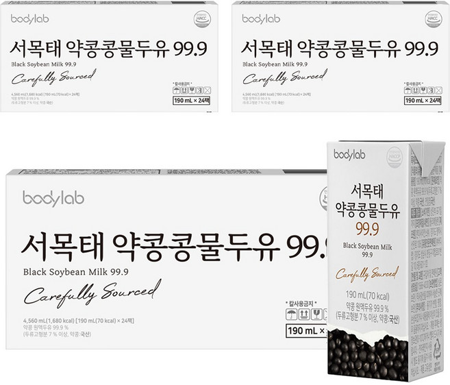 바디랩 서목태 약콩콩물두유 99.9, 190ml, 72개