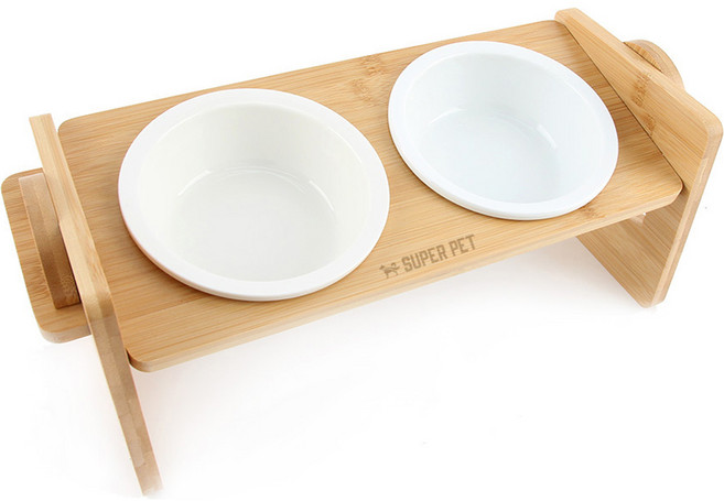 도그아이 반려동물 높이조절 대나무 식탁 + 도자기 식기 2구, 1세트