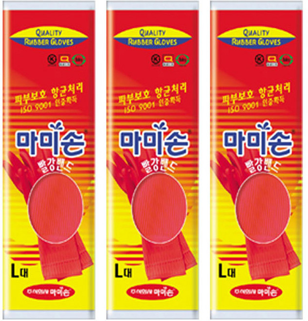 마미손 고무장갑, 빨강, 대(L), 3개
