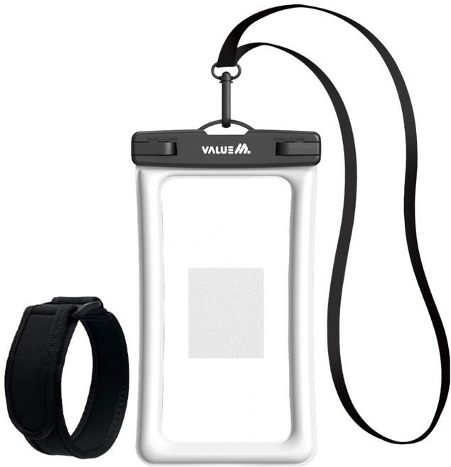 밸류엠 4중 잠금 대형 스마트폰 방수팩 + 넥스트랩 + 암밴드, 1개, 화이트