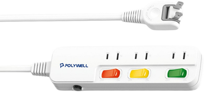 POLYWELL 寶利威爾 3切3座 延長線 2P 3尺, 90cm, 白色, 1條