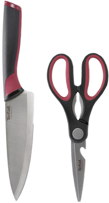 Tefal 特福 不鏽鋼系列刀具剪刀2件組 K250S225 紅色, 刀 + 剪刀, 1組