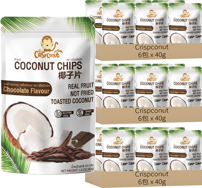 Crispconut 猴子 椰子脆片 巧克力味, 40g, 18包