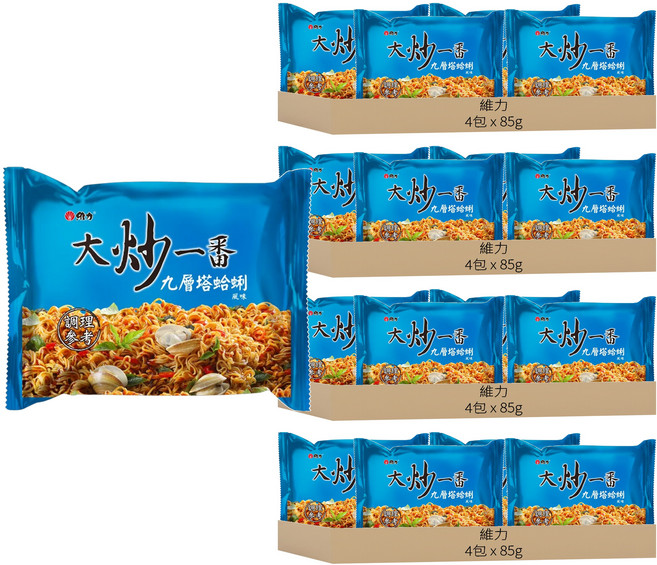 維力 大炒一番 九層塔蛤蜊風味麵 85g, 16包