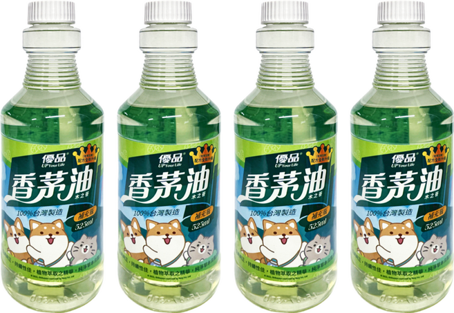 優品 香茅油 補充瓶 525ml 清新消臭 天然成分 台灣製造, 4瓶