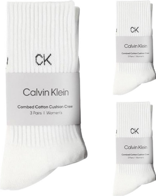 캘빈클라인 남성용 스몰 로고 쿠션 크루 장목 양말 3켤레