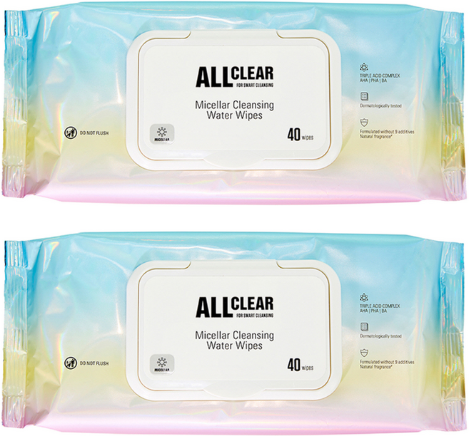 더페이스샵 올클리어 미셀라 클렌징 워터 티슈, 40매입, 2개
