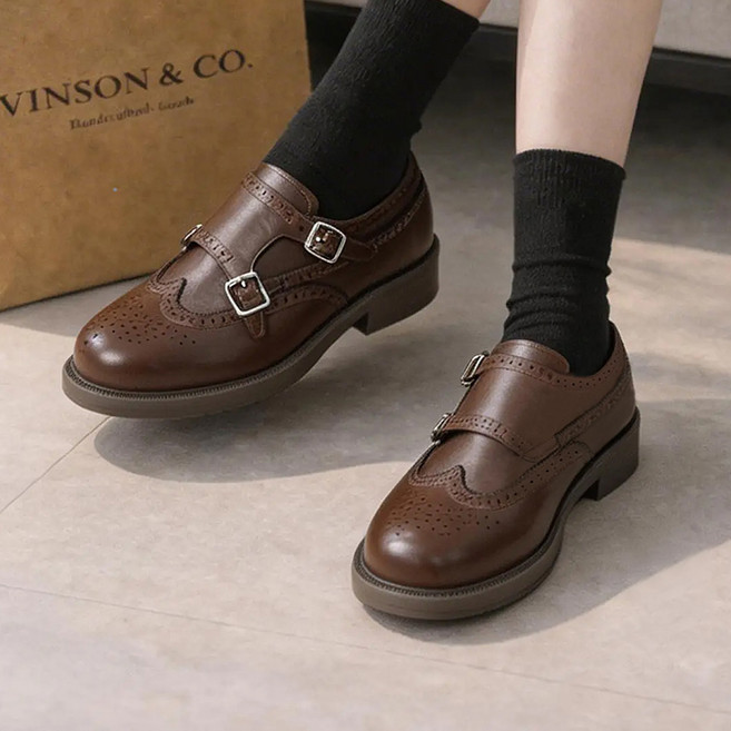 ARMEDES 女款雕花雙扣孟克帶樂福鞋 AR-2016