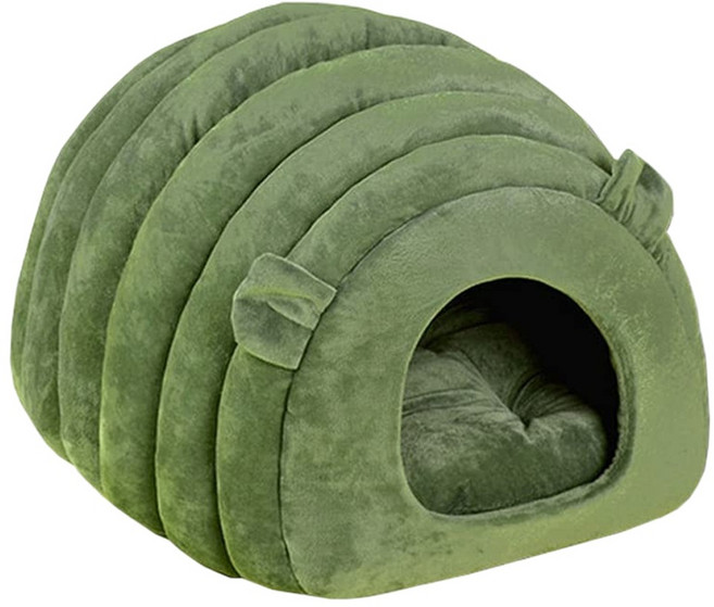 Kyhome 卡通立體加厚保暖寵物窩/可拆卸半封閉式寵物睡窩, 綠色, 1個