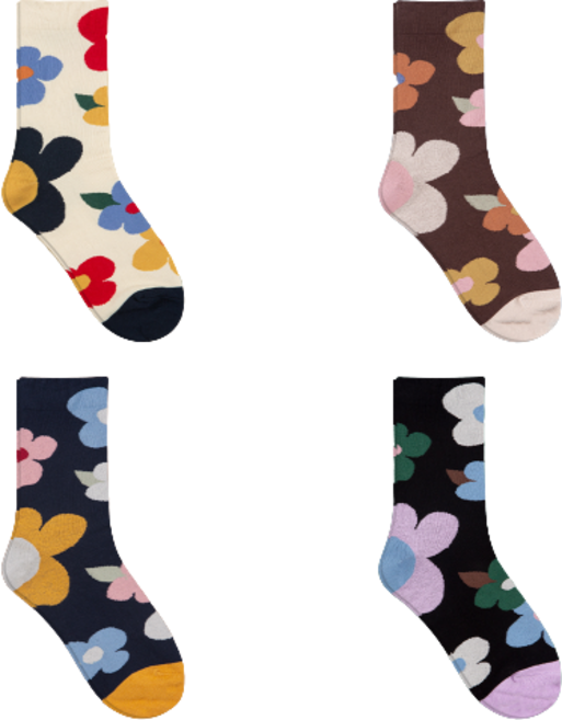 GGRN 여성용 패션 패턴 양말 4종 세트