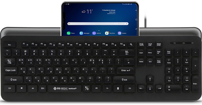 이큐메딕 항균 모바일 거치형 저소음 유선 일반형 키보드, 블랙, Sanitize-K1, 제조사축
