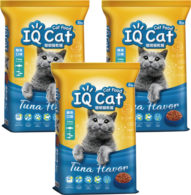 IQ Cat 聰明貓 成貓用 乾糧, 5kg, 3袋, 鮪魚口味