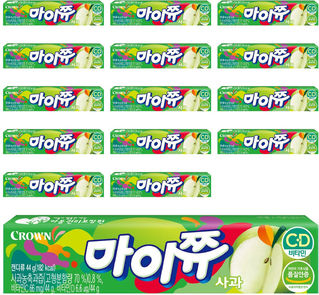 크라운 마이쮸 사과 츄잉캔디, 15개, 44g