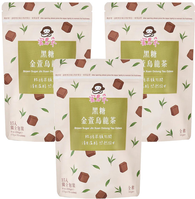 蜜思朵 Medolly 黑糖金萱烏龍茶磚 - 輕焙台灣烏龍茶, 15顆, 17g, 3袋