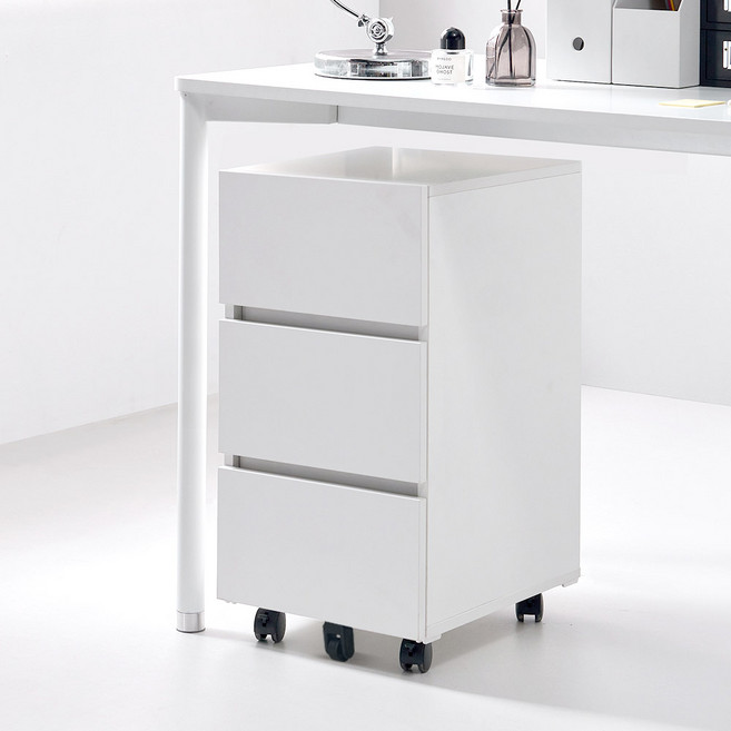 필웰 횸 책상 서랍장 300 방문설치, 화이트, 3단