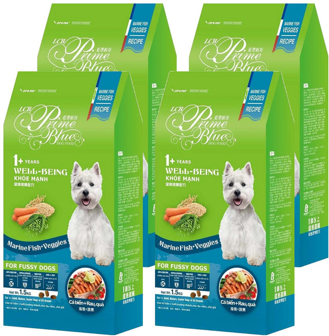 LCB 藍帶廚坊 健康挑嘴狗糧, 海洋魚蔬果配方, 1.5kg, 4袋